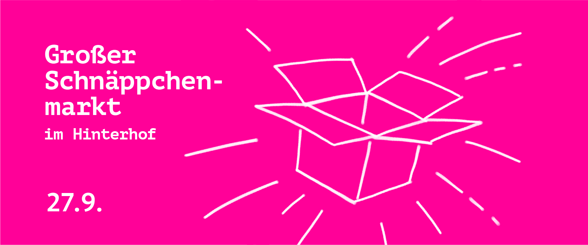 Illustration eines offenen Kartons, Leitbild des großen Opitec Shop Schnäppchenmarktes am 27.9.